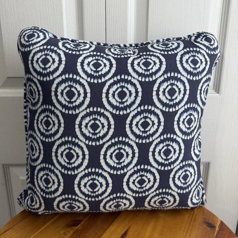 Blue White Geometric Indoor Outdoor 15 X 15 Pillow Boho Porch Cottage Comfy